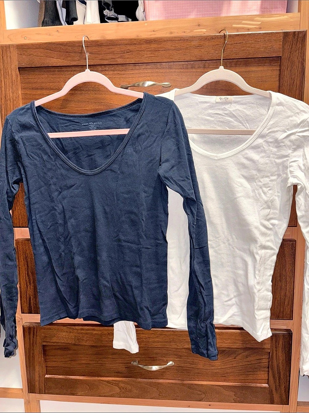 Brandy Melville Navy & White Long Sleeve Scoop Neck Tops